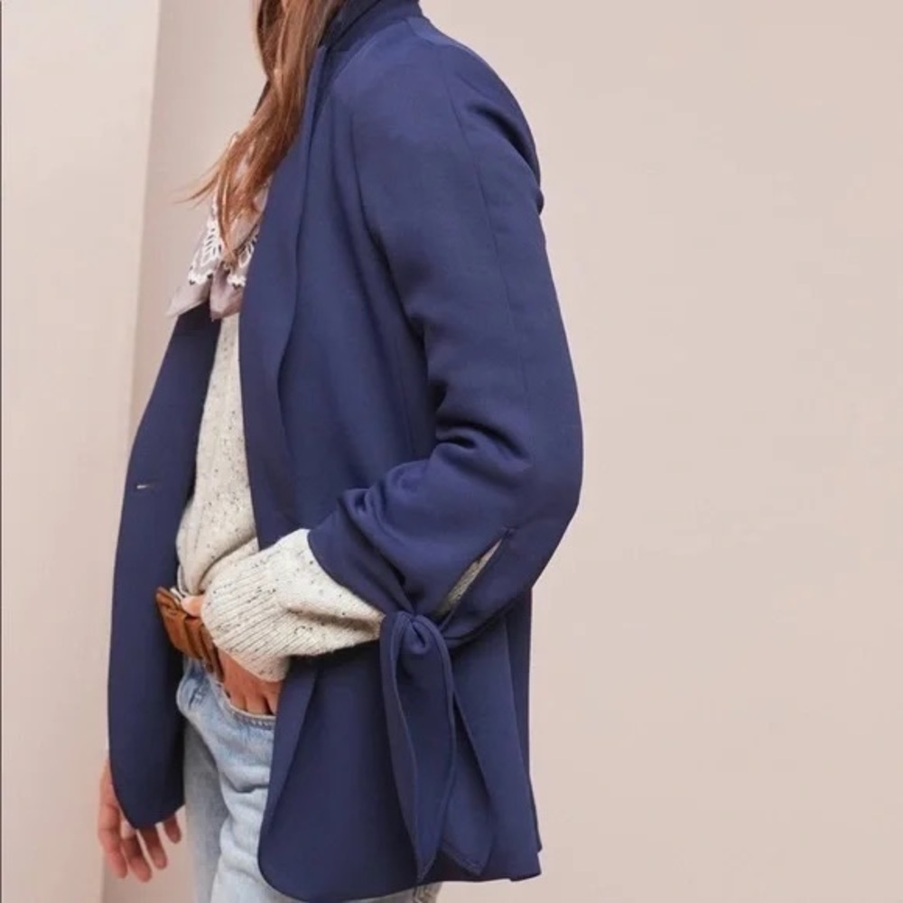 Anthropologie NWT Cartonnier with Tie Sleeves Navy Blazer Size 8 - Picture 11 of 11